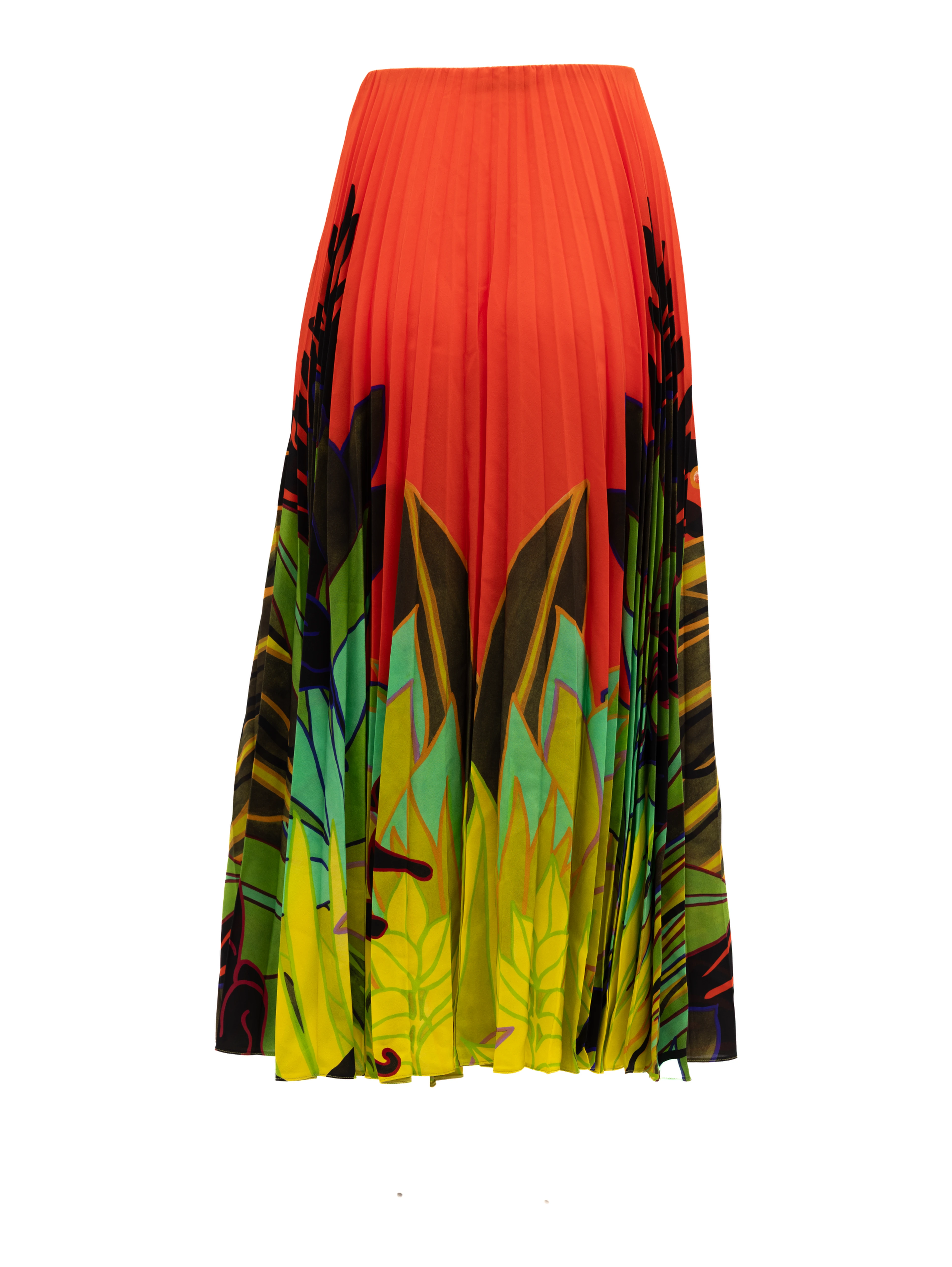Orange Pleated Floral Skirt