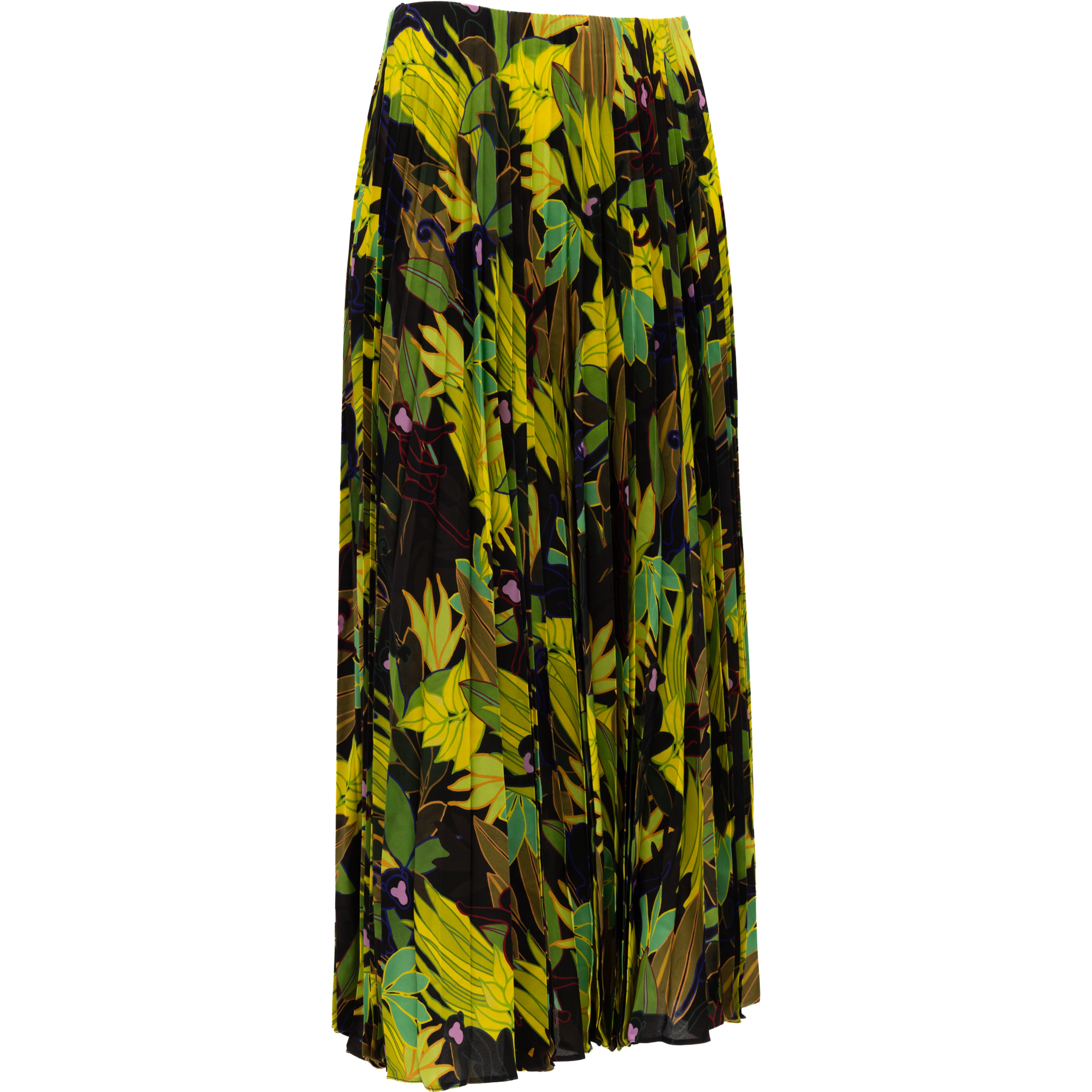 Green Print Pleated Skirt