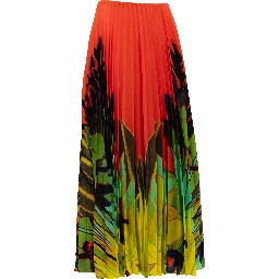 Orange Pleated Floral Skirt