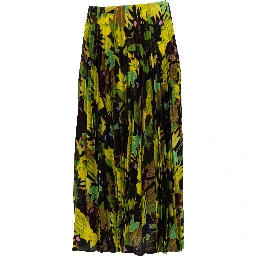 Green Print Pleated Skirt