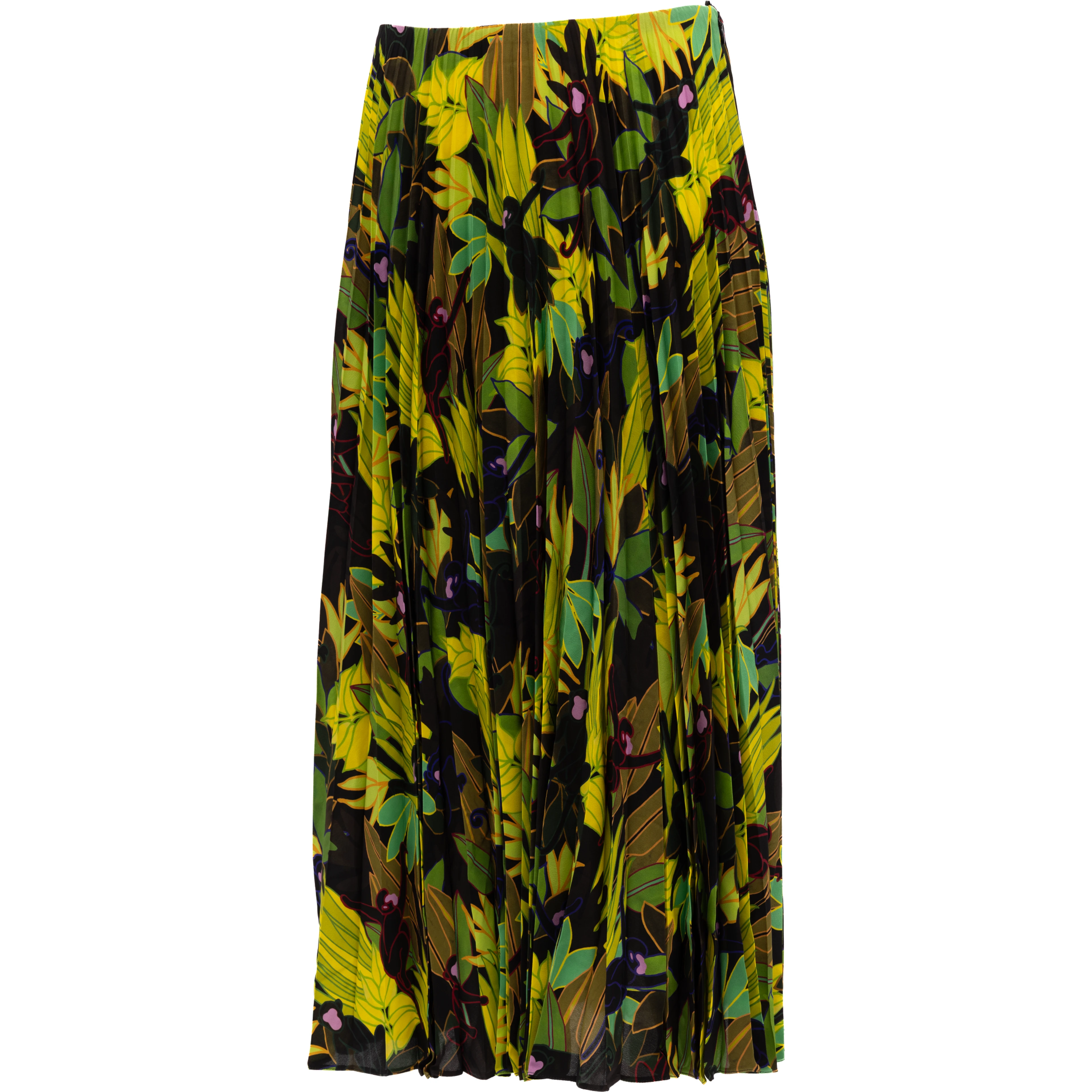 Green Print Pleated Skirt