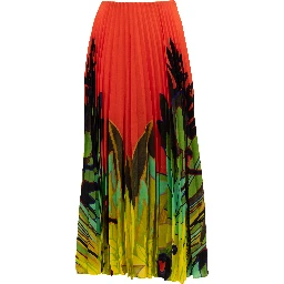 Orange Pleated Floral Skirt