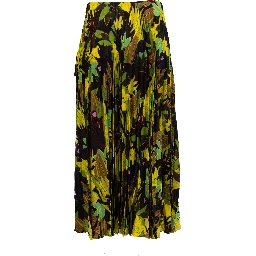 Green Print Pleated Skirt