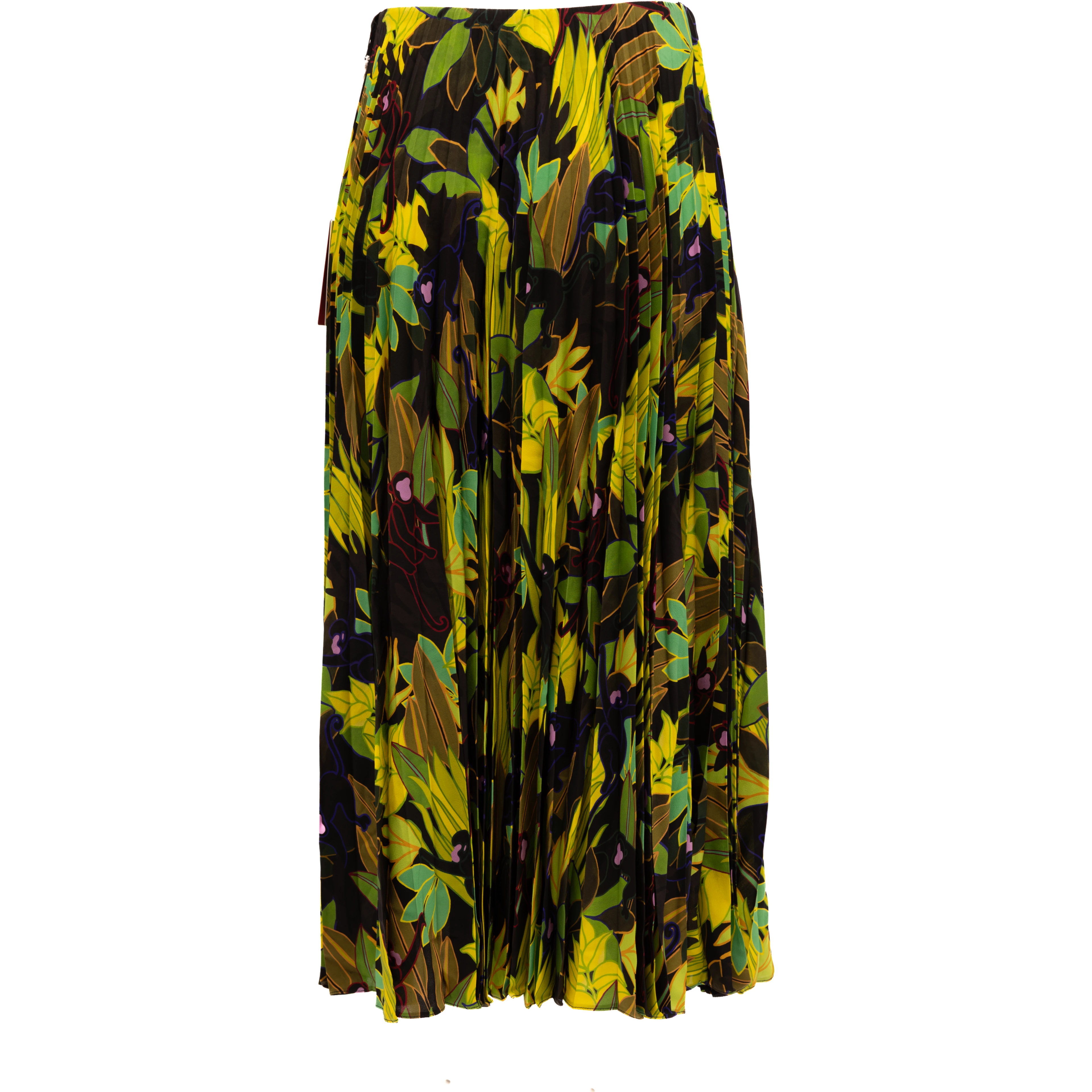 Green Print Pleated Skirt