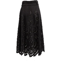 Cut-Out Floral Midi Black Skirt