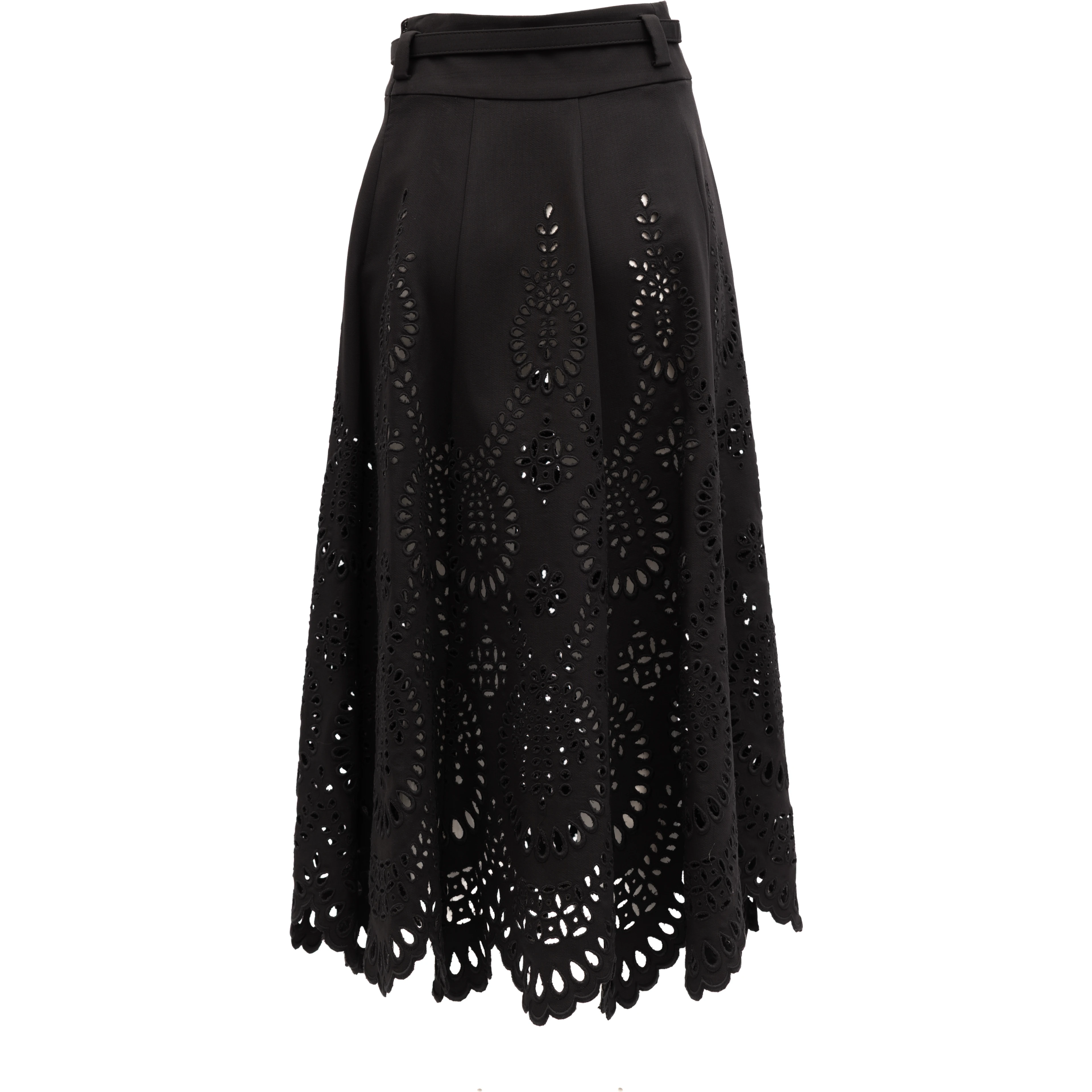 Cut-Out Floral Midi Black Skirt