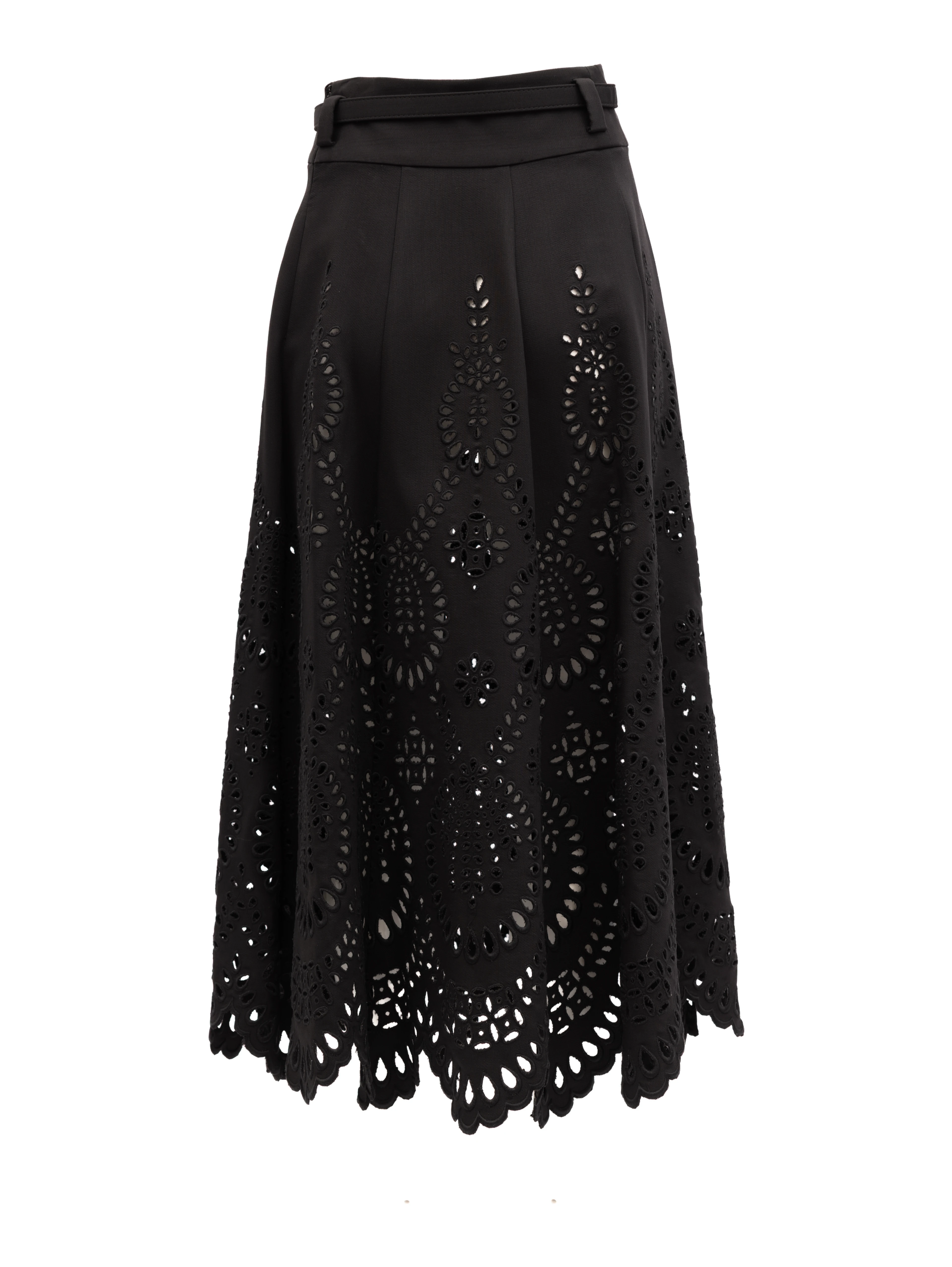 Cut-Out Floral Midi Black Skirt