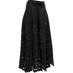 Cut-Out Floral Midi Black Skirt