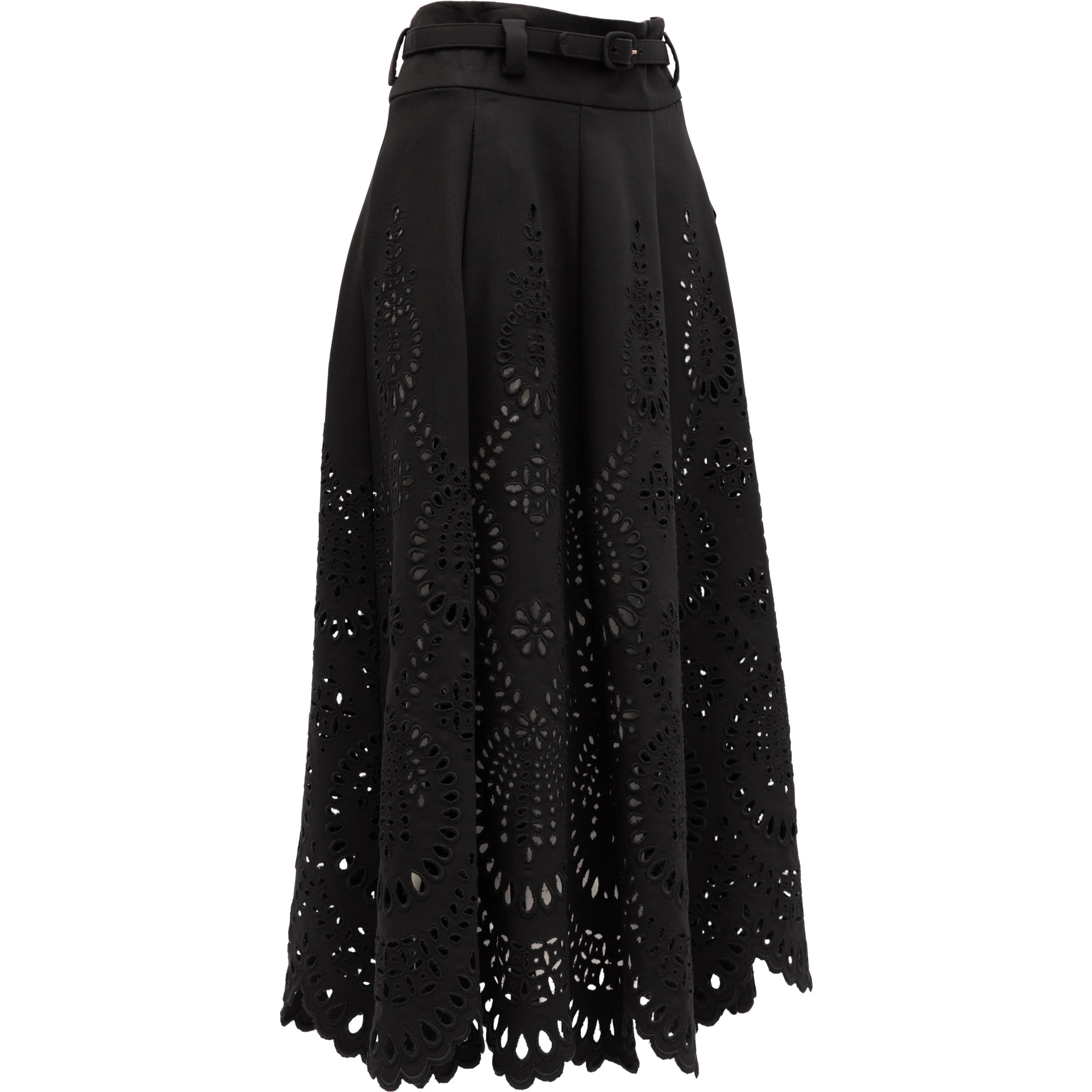 Cut-Out Floral Midi Black Skirt