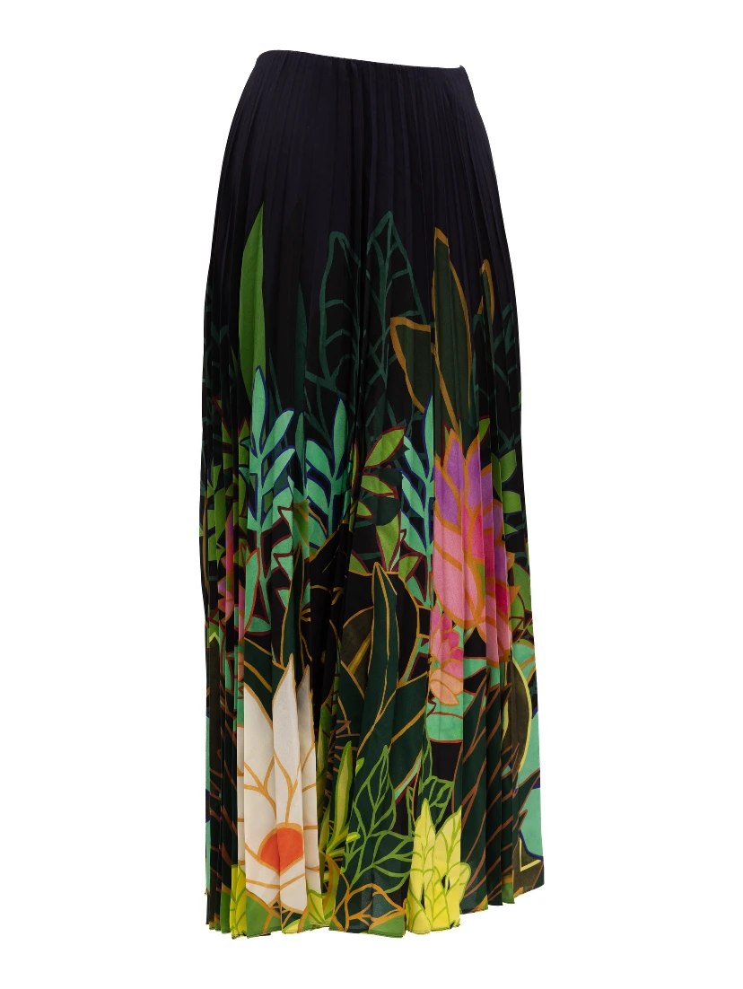 Pleated Floral Maxi Skirt