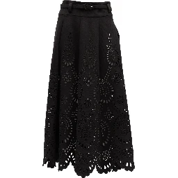 Cut-Out Floral Midi Black Skirt