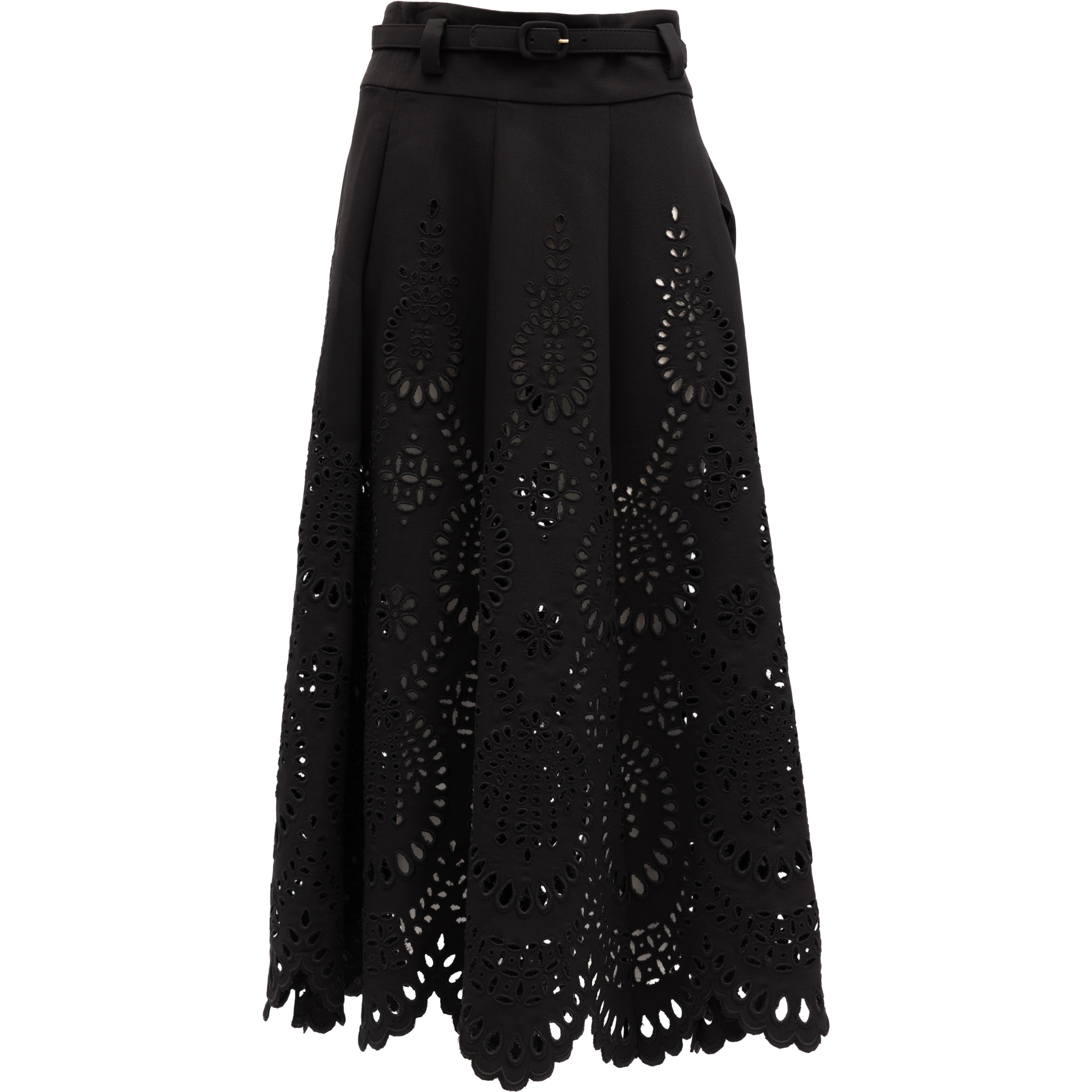 Cut-Out Floral Midi Black Skirt