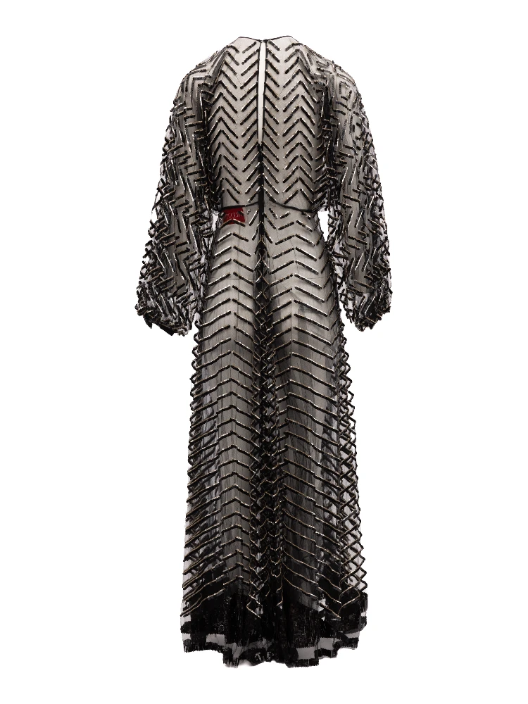 Black Embroidered Evening Dress