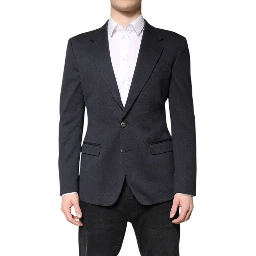 Dark Blue Cotton Men Jacket Coat Suit Blazer
