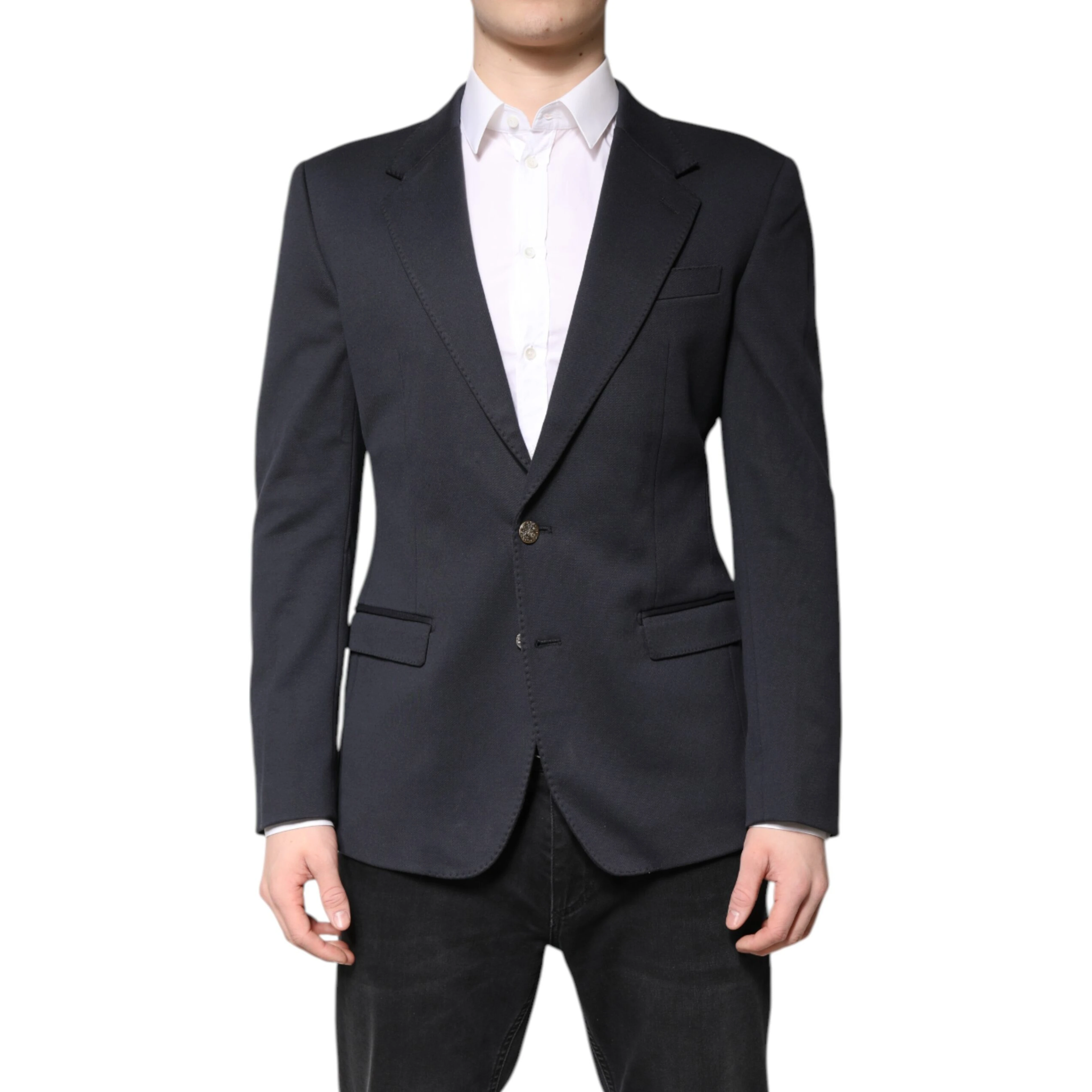 Dark Blue Cotton Men Jacket Coat Suit Blazer