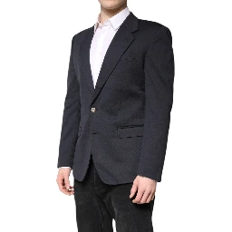 Dark Blue Cotton Men Jacket Coat Suit Blazer