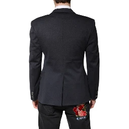 Dark Blue Cotton Men Jacket Coat Suit Blazer