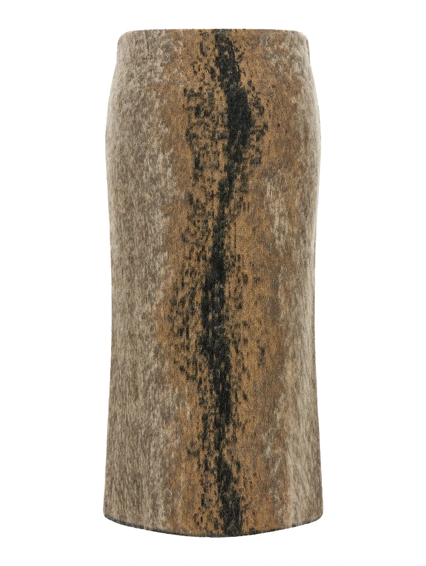 Brown Wool Midi Skirt