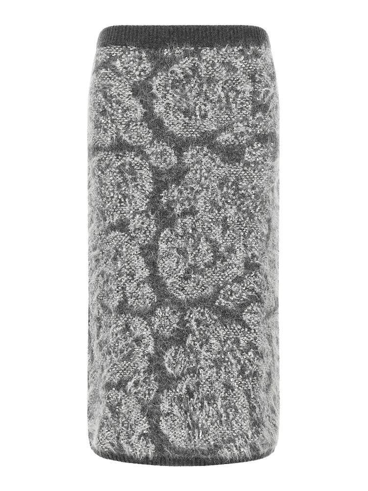Gray Wool Midi Skirt