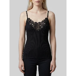 Ribbed silk guipure tank top