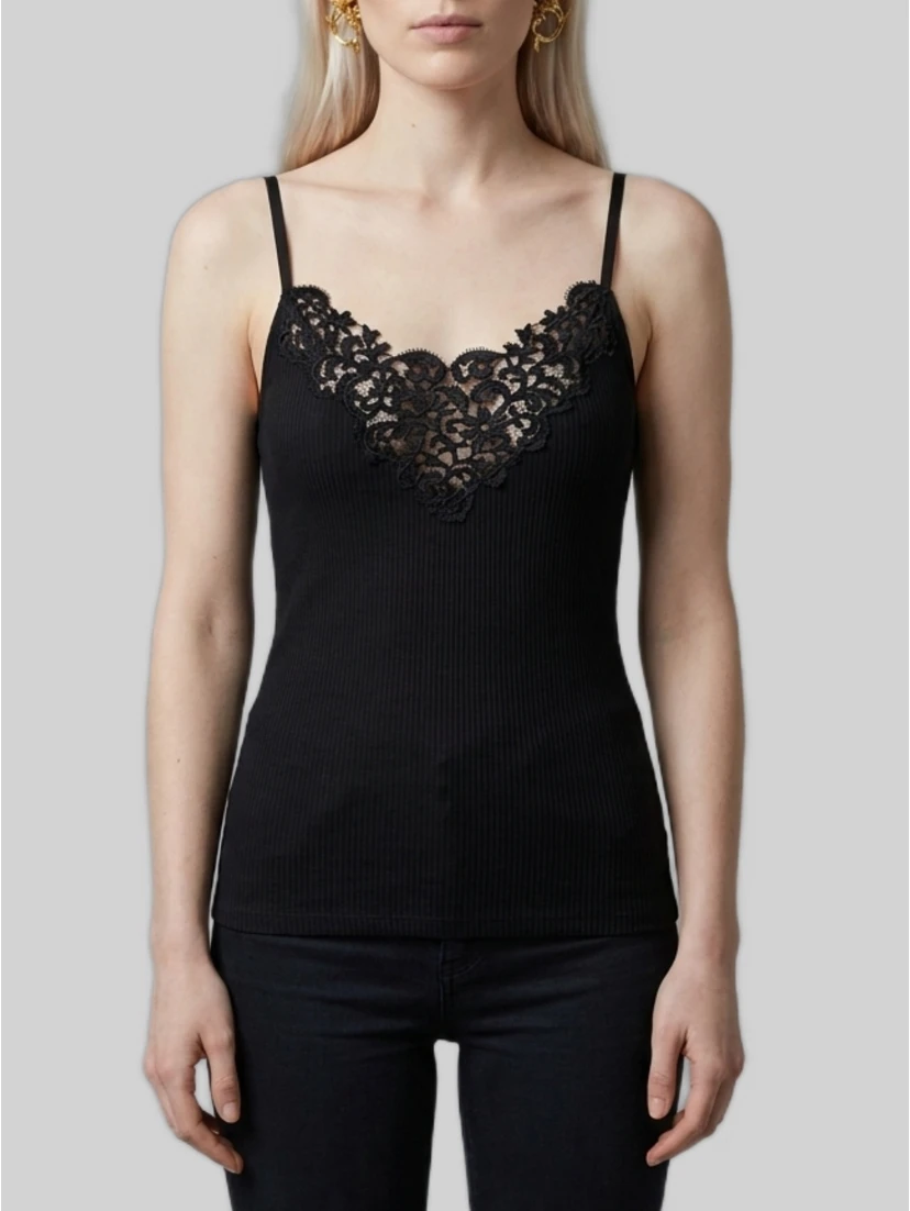 Ribbed silk guipure tank top