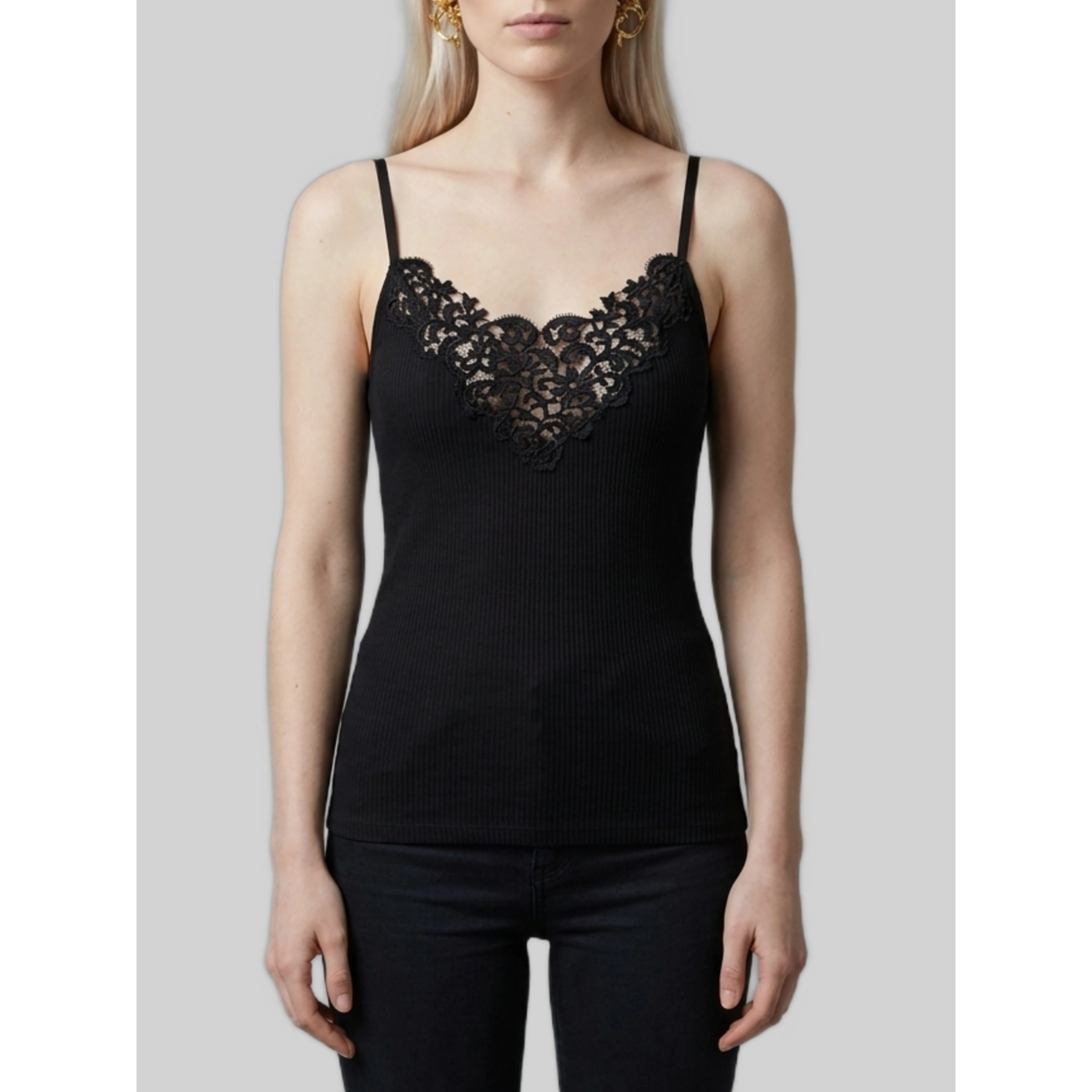 Ribbed silk guipure tank top
