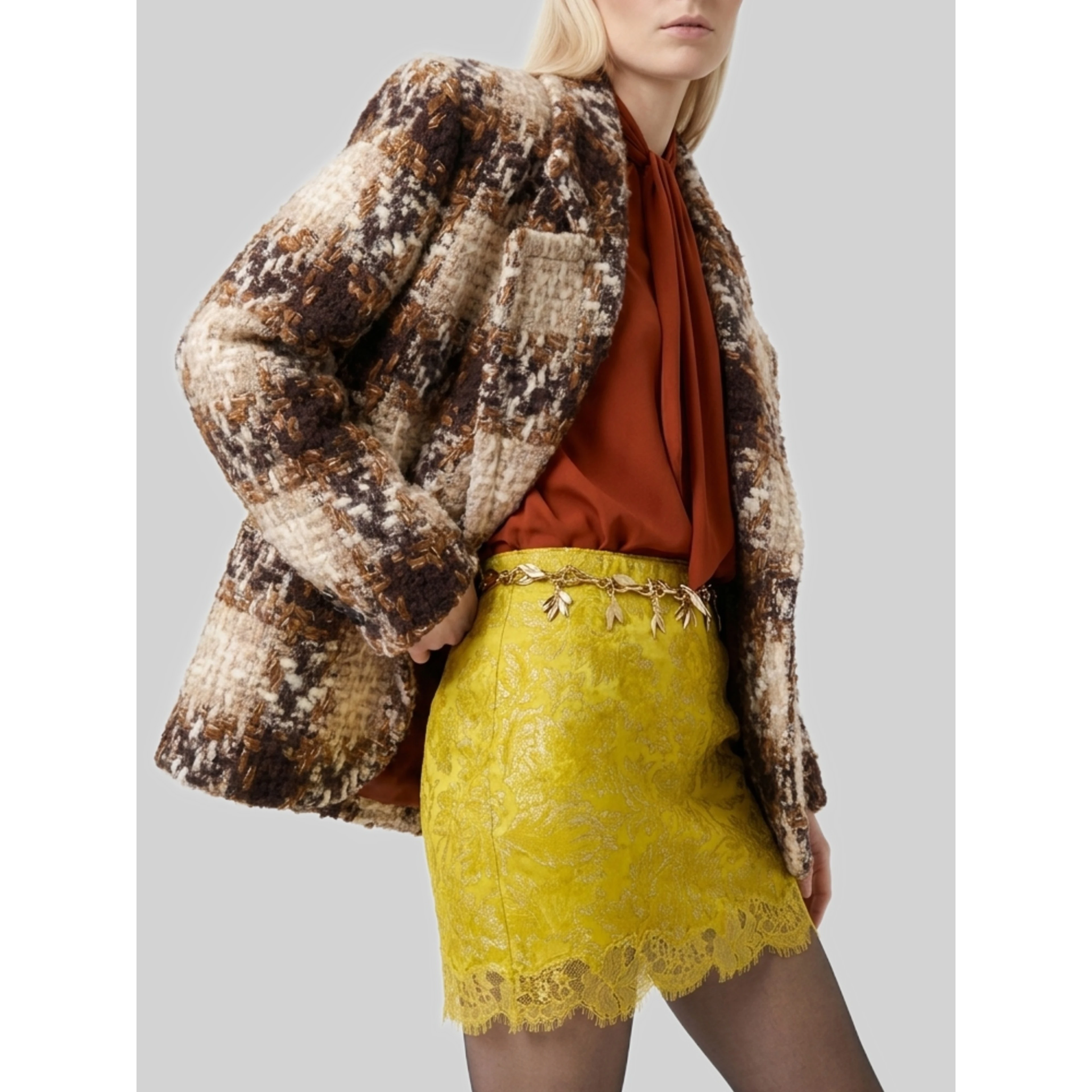 Brocade and lace baroque mini skirt