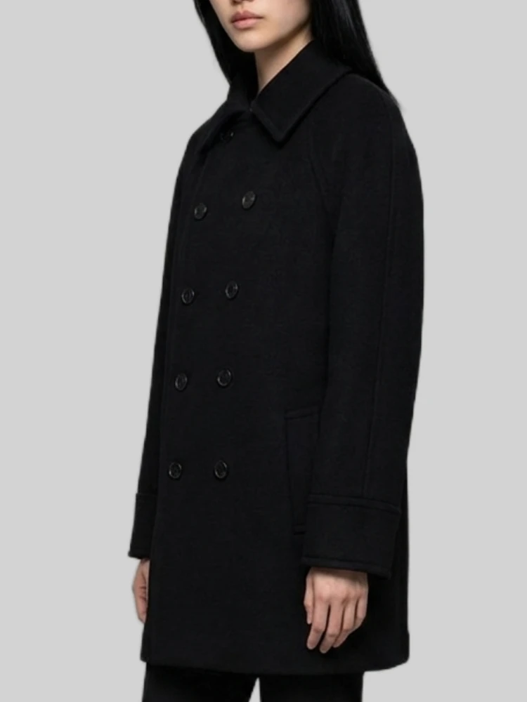 Double-breasted wool coat alternative