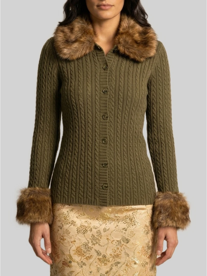 Cardigan with shearling fur