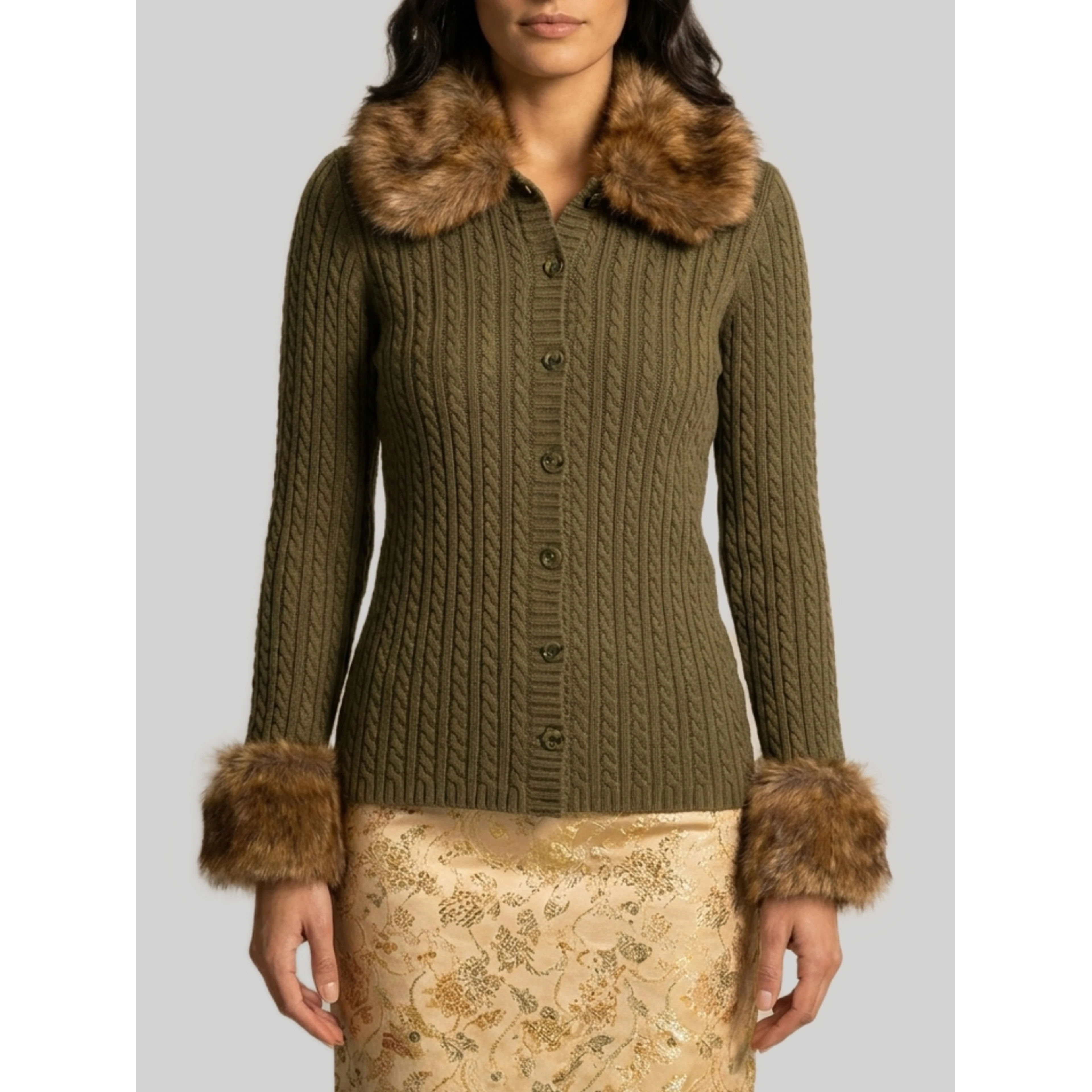 Cardigan with shearling fur