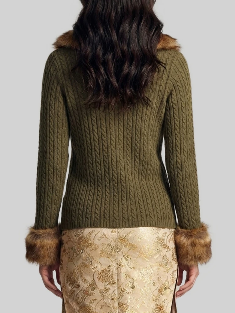 Cardigan with shearling fur alternative