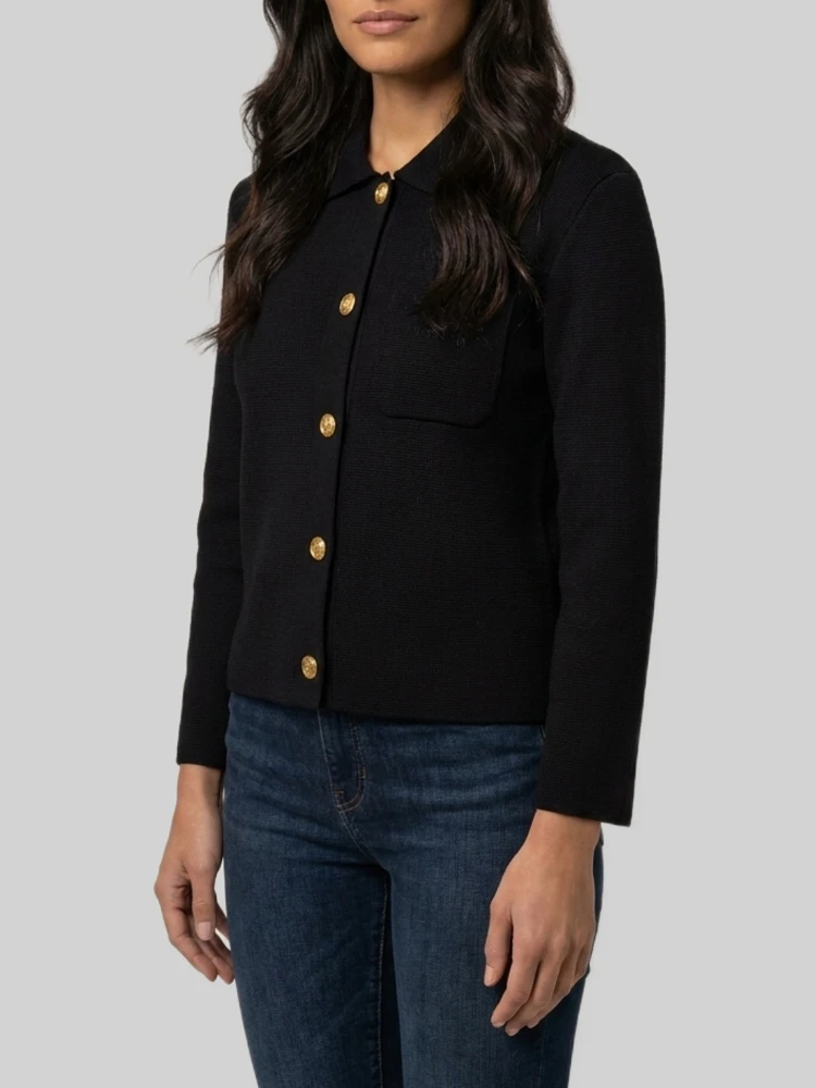 Polo cardigan in wool alternative