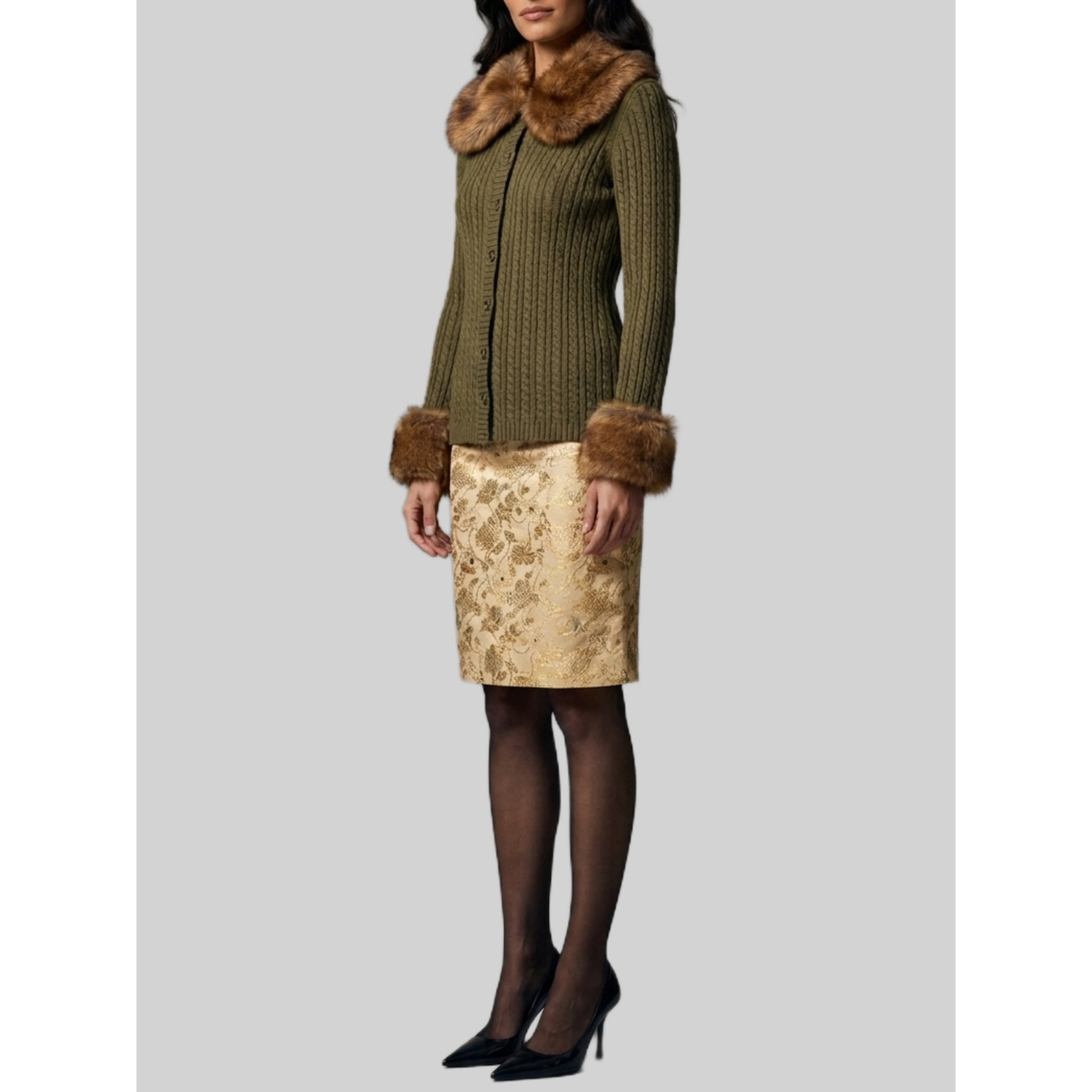 Cardigan with shearling fur