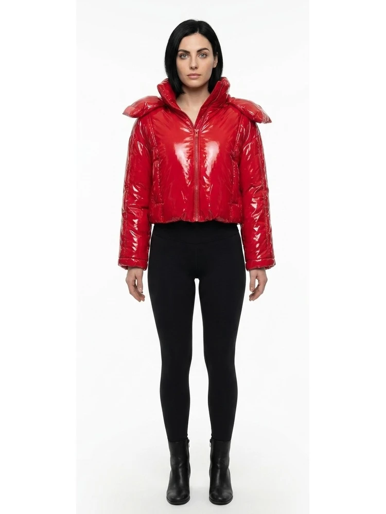 Red Elastane Full-Length Jacket