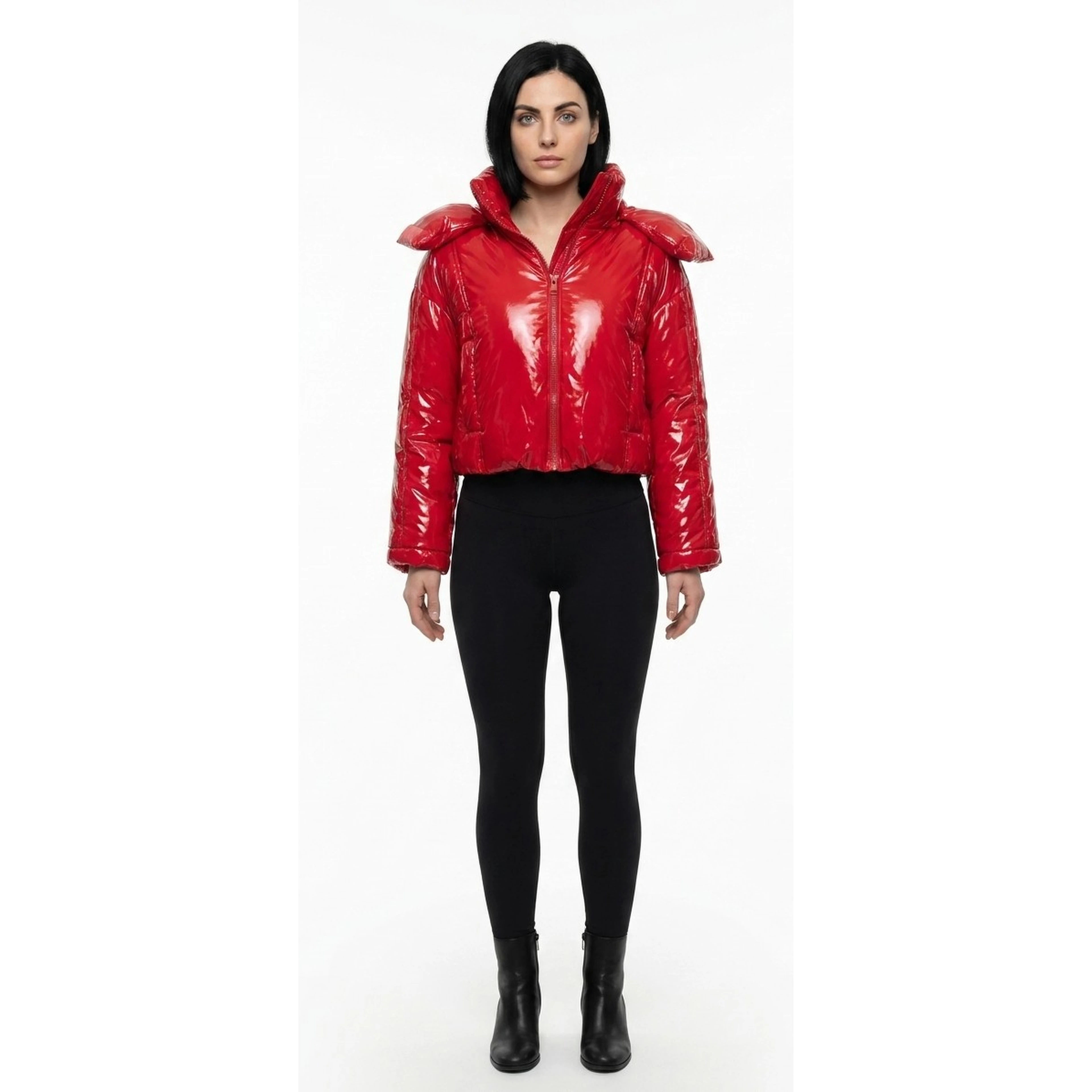 Red Elastane Full-Length Jacket