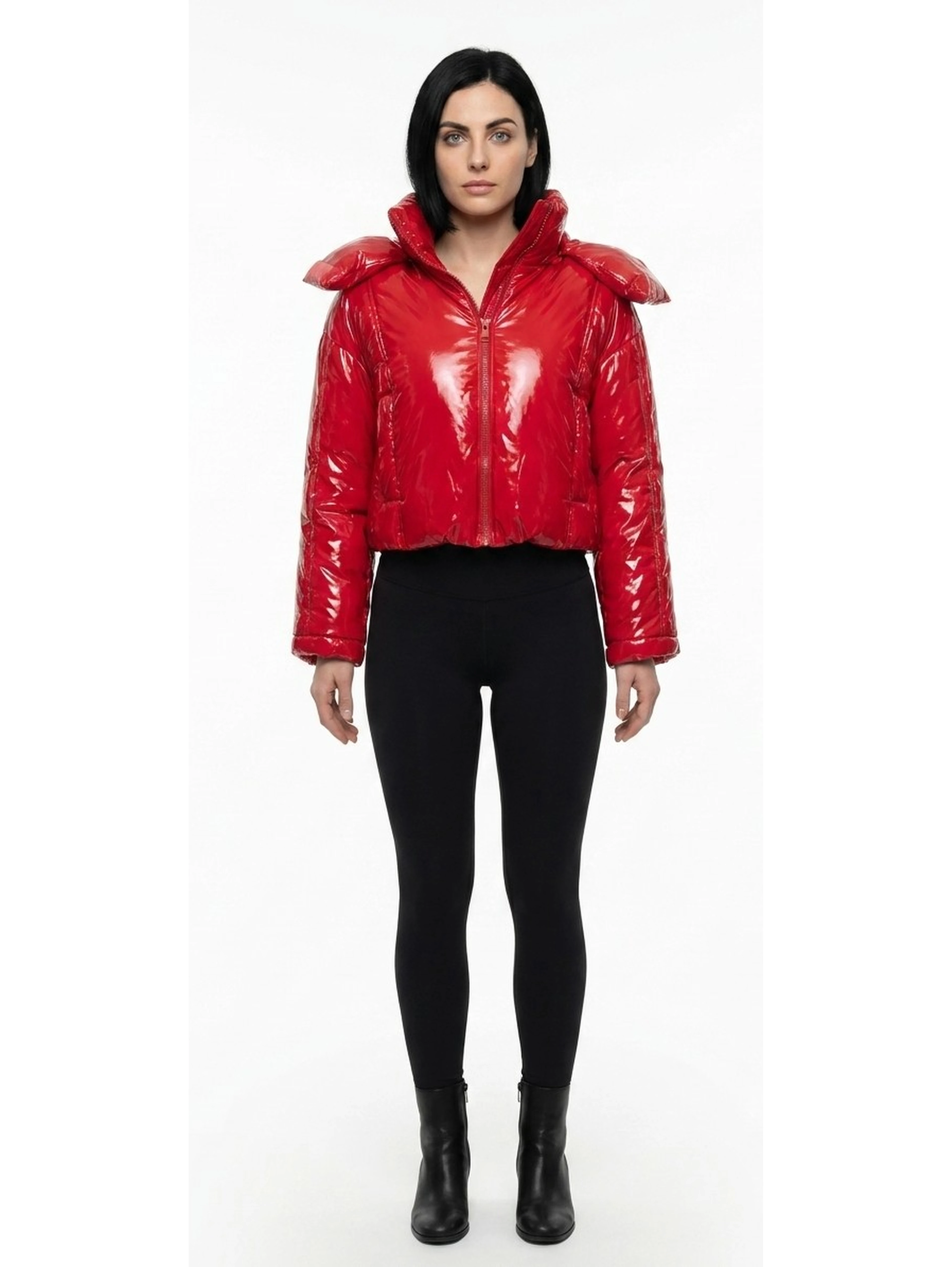 Red Elastane Full-Length Jacket