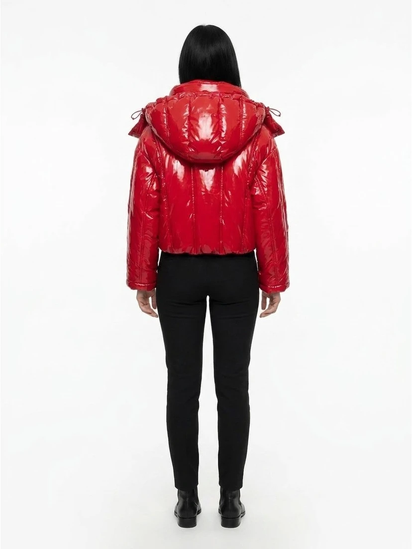 Red Elastane Full-Length Jacket