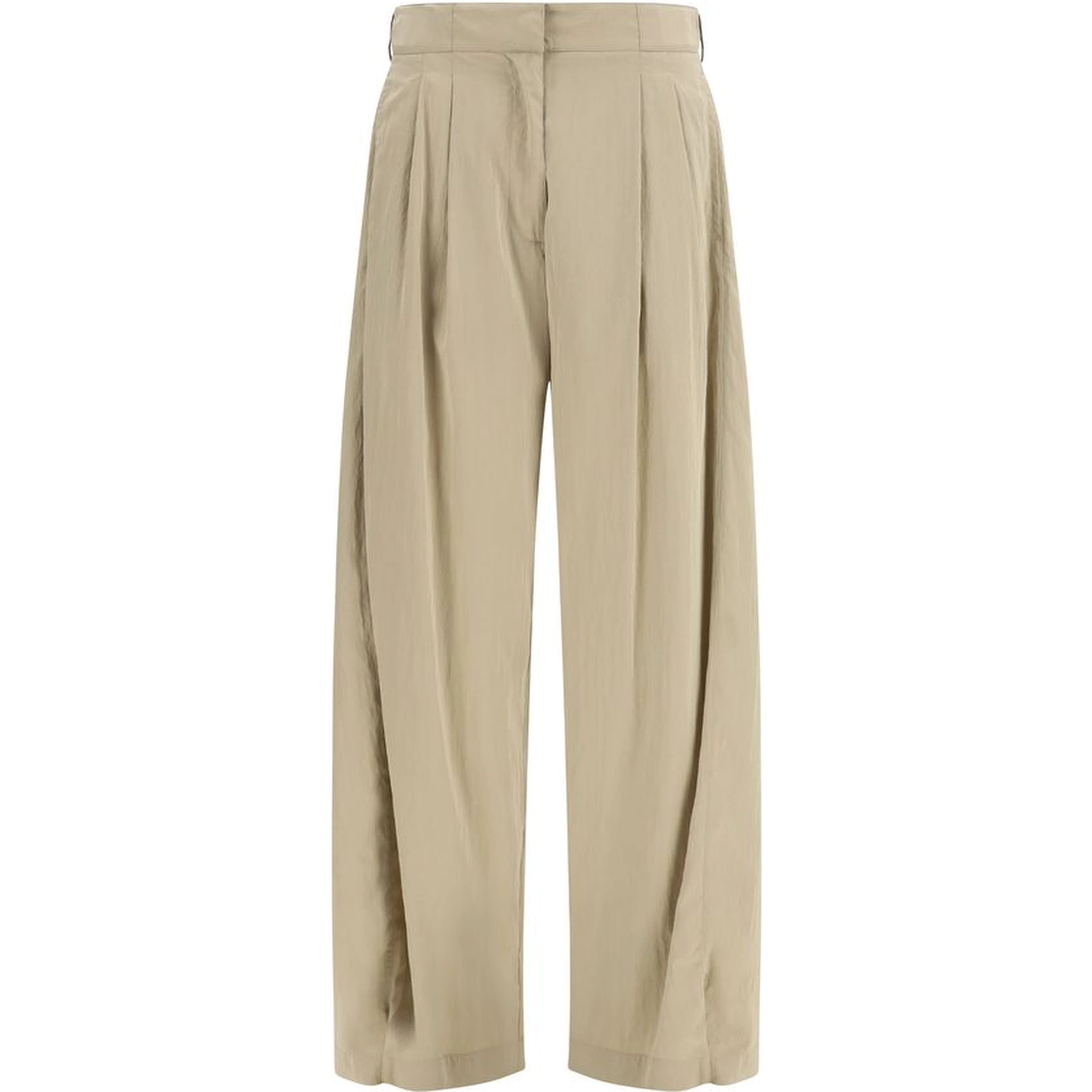Beige Silk Casual Pants
