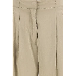 Beige Silk Casual Pants