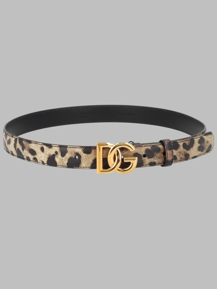 Cintura in Pelle Lucida Stampa Leo con Logo DG