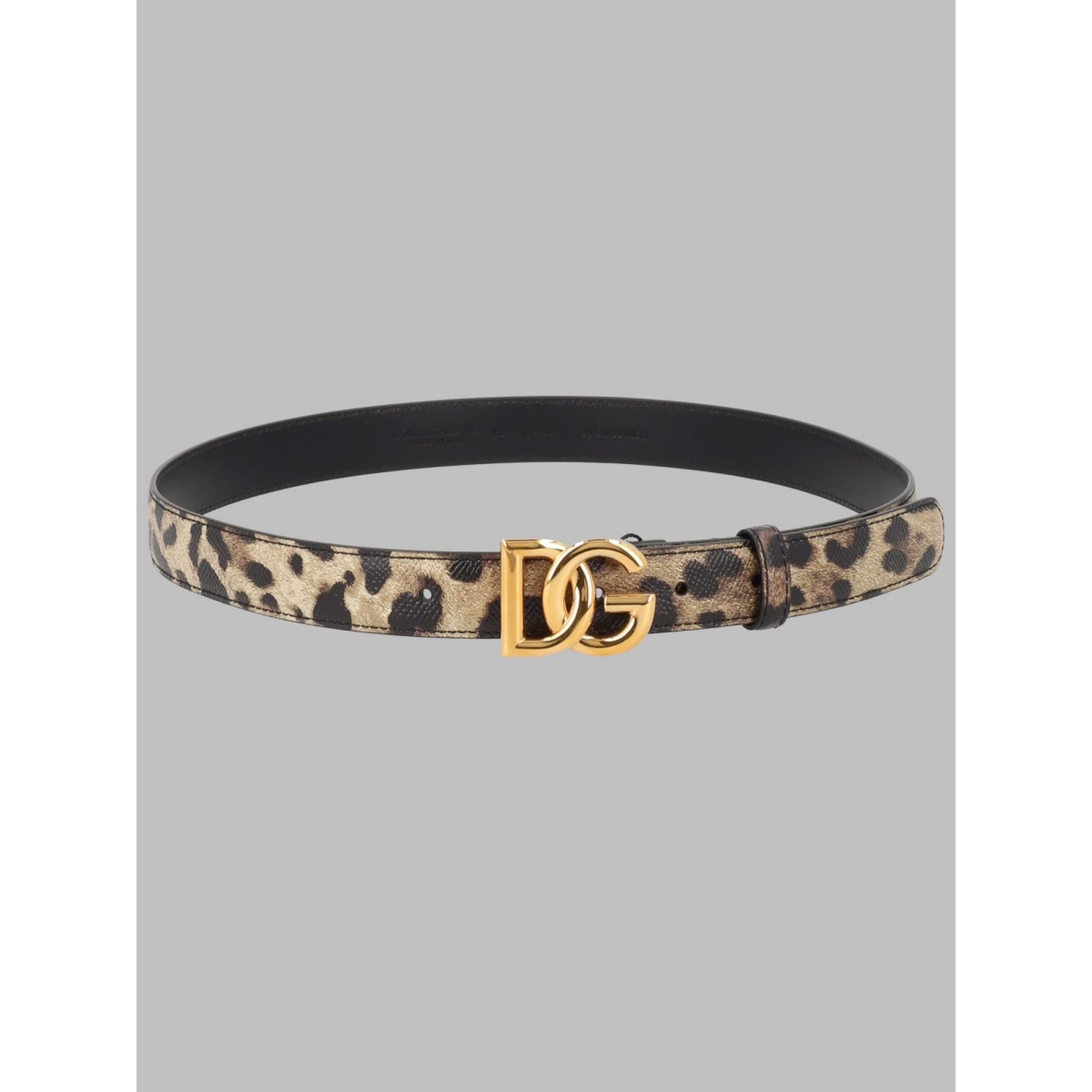 Cintura in Pelle Lucida Stampa Leo con Logo DG