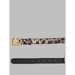 Cintura in Pelle Lucida Stampa Leo con Logo DG