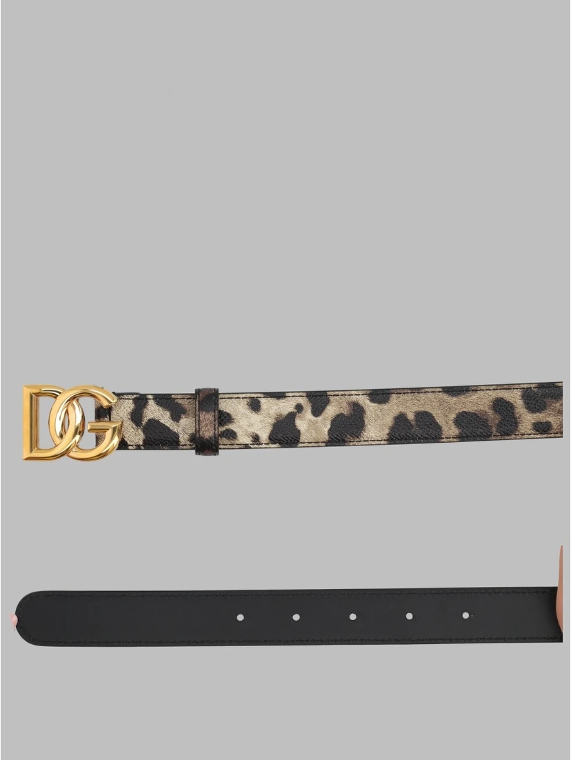 Cintura in Pelle Lucida Stampa Leo con Logo DG