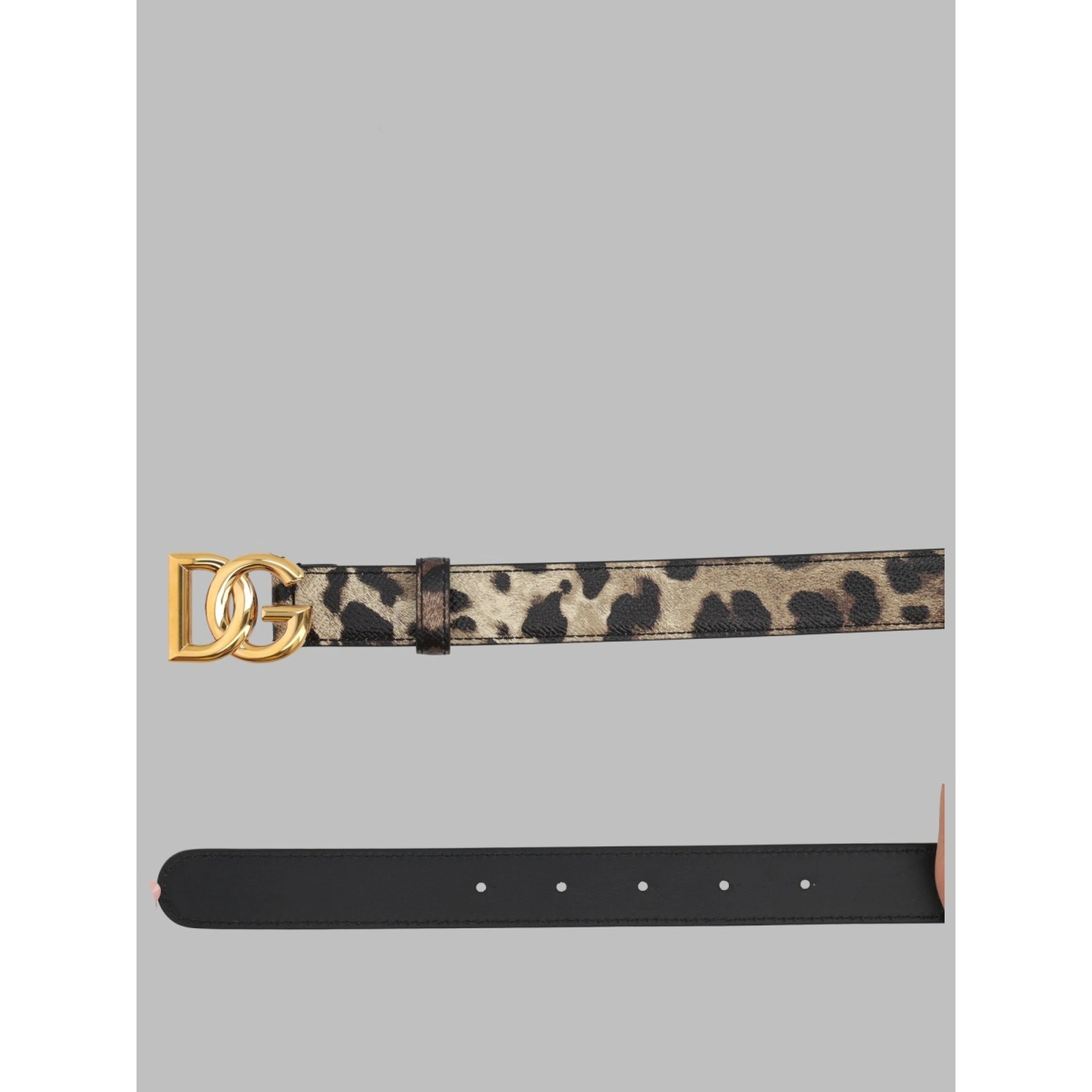 Cintura in Pelle Lucida Stampa Leo con Logo DG