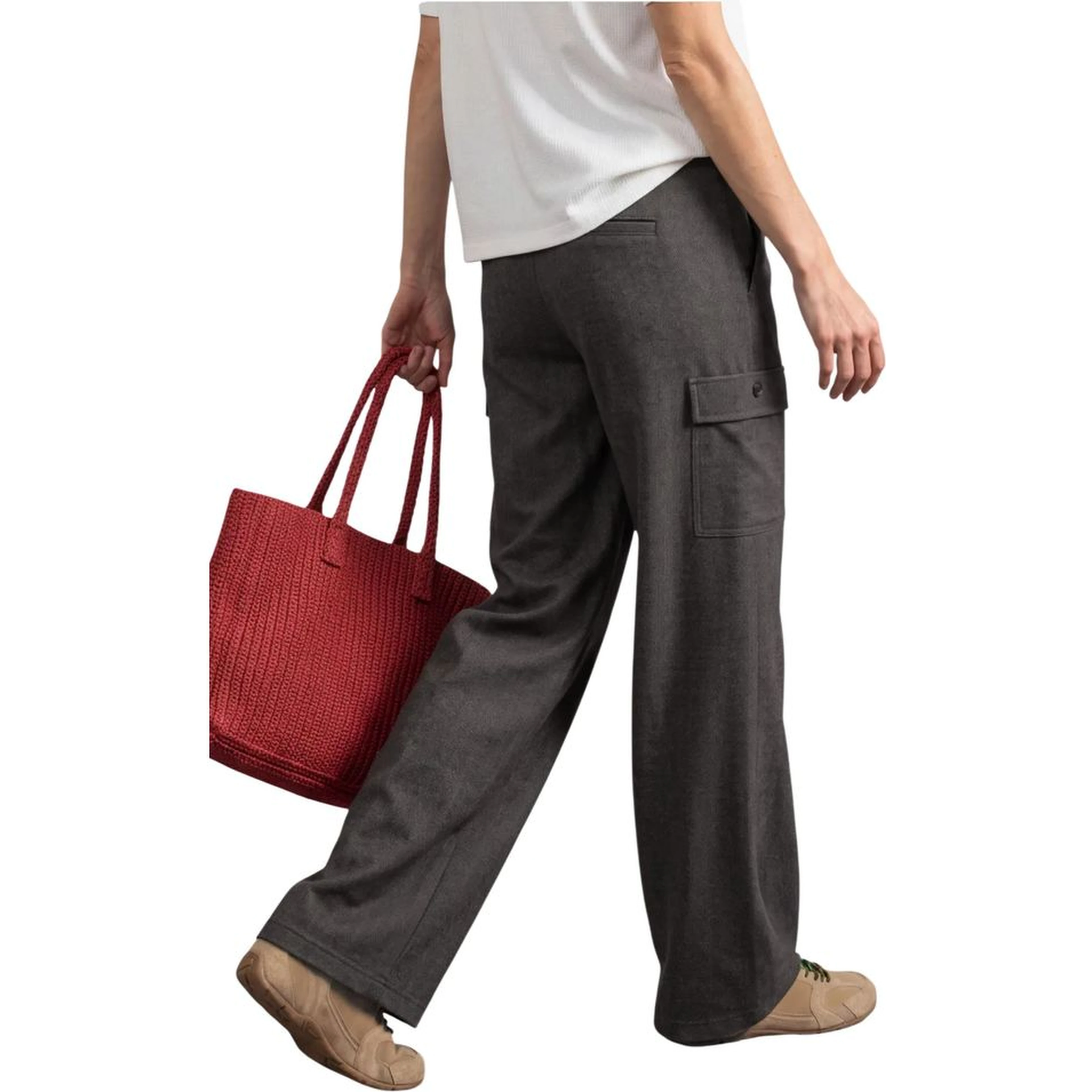 Brown Polyester Cargo Pants
