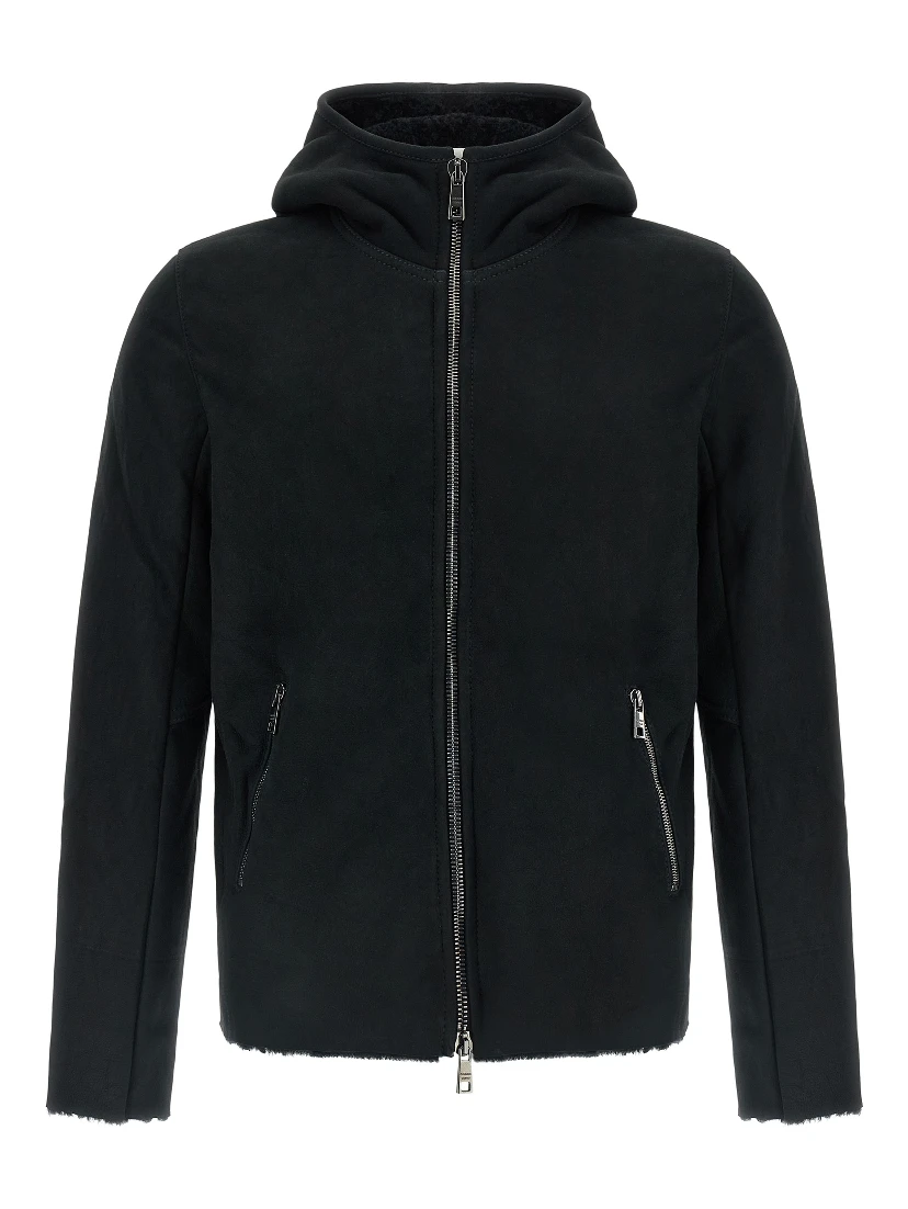 Black Lamb Leather Sweatshirt