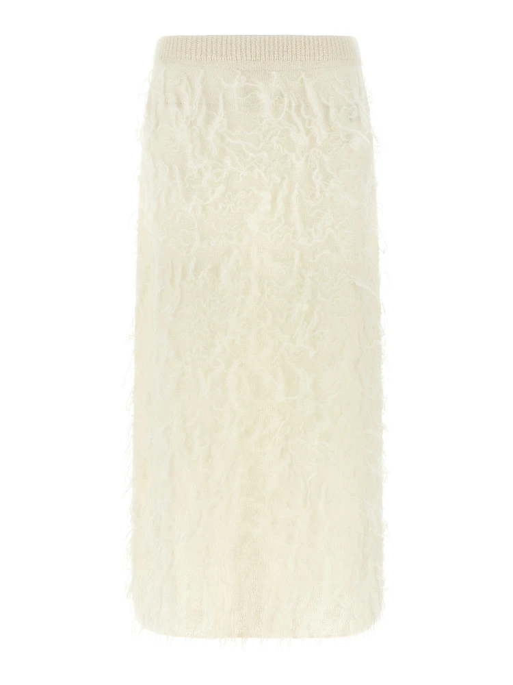 White Fabric Midi Skirt