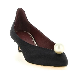 Black Viscose Mid Heel Pumps