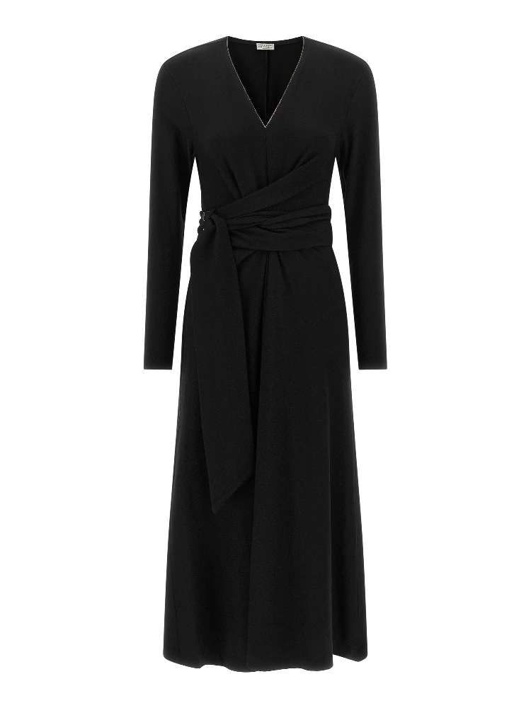 Black Virgin Wool Midi Dress