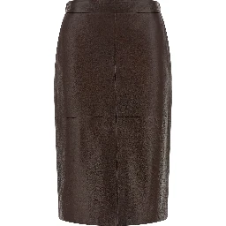 Brown Lamb Leather Midi Skirt